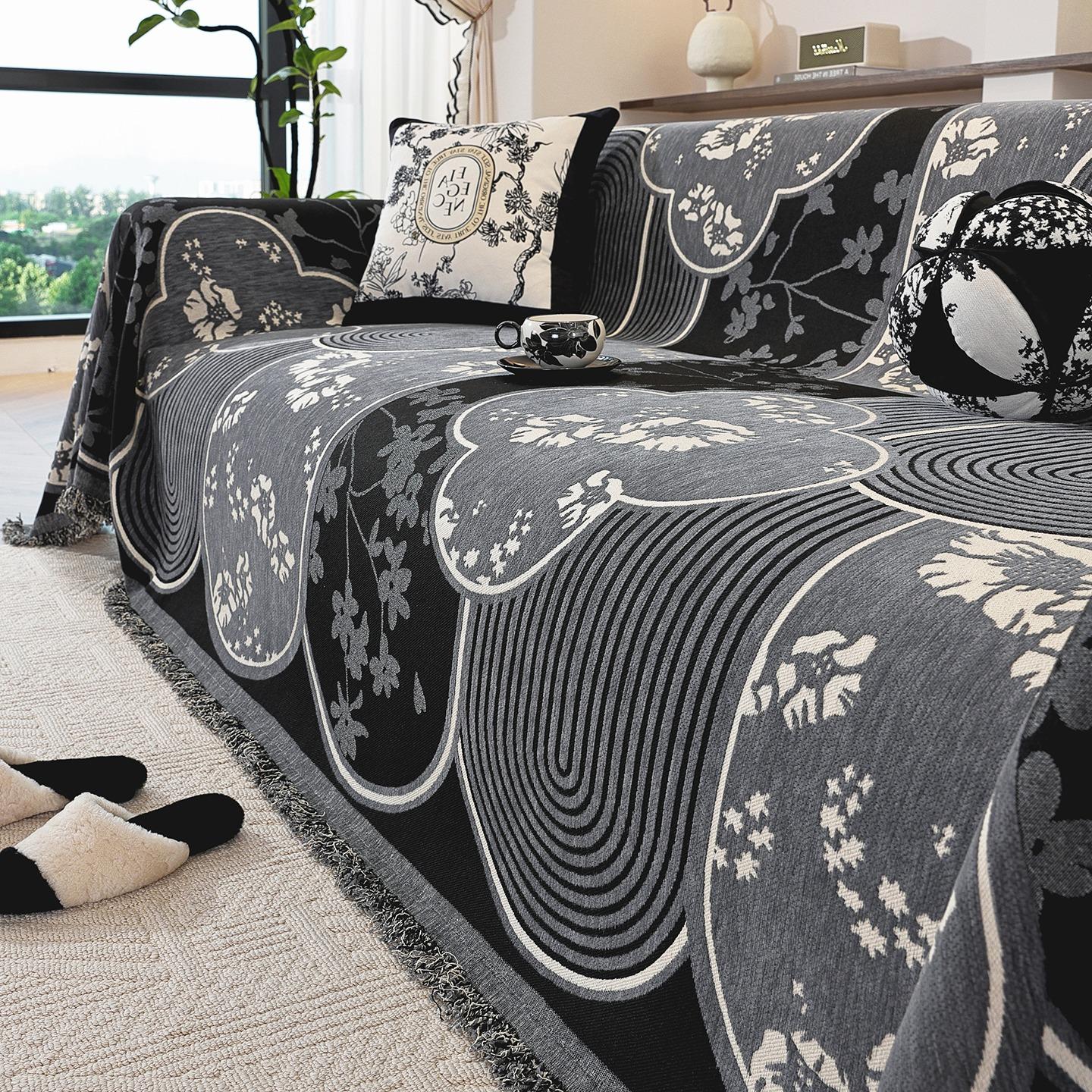 

1 шт. Чехол Жаккардовый Шенилл с Цветочным Узором, Кисточками, для Всех Сезонов, Защитное Покрывало для Дивана в Гостиную, Защита от Царапин 180x90cm