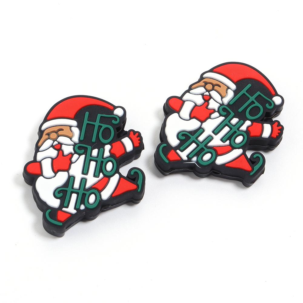 2pcs Silicone Beads Lovely Christmas Series Santa Reindeer Snowman Tree Loose Beads For Jewelry Making DIY Christmas Gifts Decor