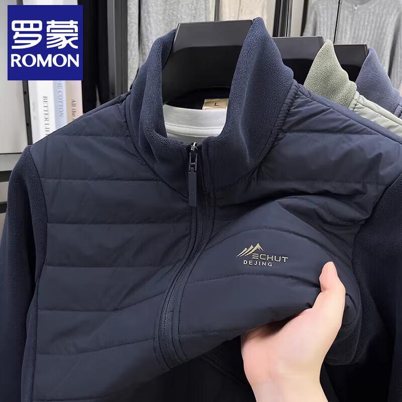 Luomeng Men s Fleece Spliced Stand Collar Jacket 3XL