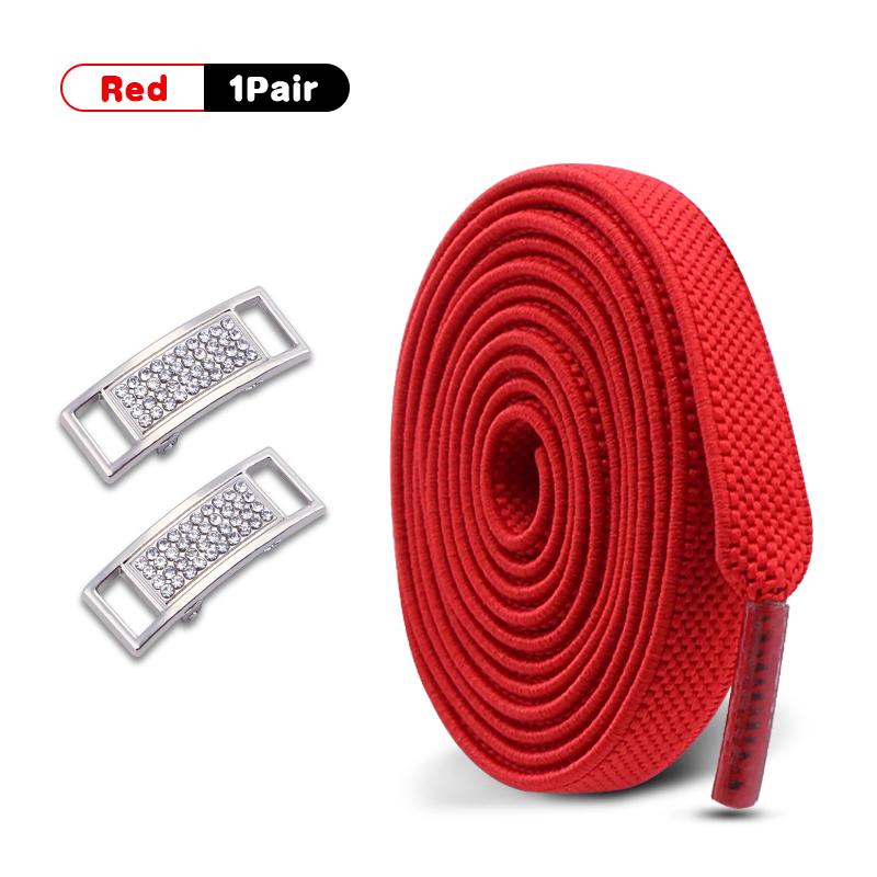 1Pair Diamond Lock Shoelaces Without ties Elastic Laces Sneakers No Tie Shoe laces Kids Adult 0.8cm Flat Shoelace for Shoes