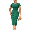 Large size women's clothing new short-sleeved solid color hip-wrapped ruffle leaf edge high-waisted Tongle dress
