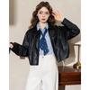 ET BOITE Women's Retro Lapel PU Leather Jacket