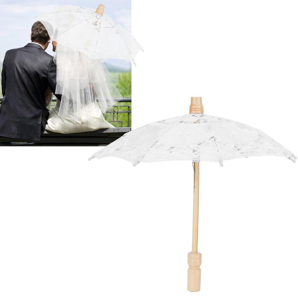 Lace Umbrella Parasol Vintage Wedding Bridal Umbrella for Photo Costume Party SuppliesS White