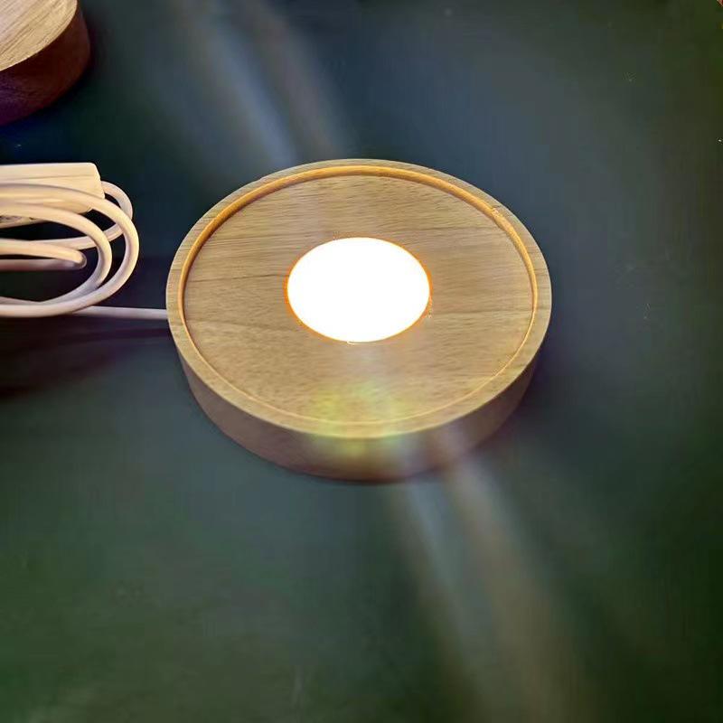 Round Crystal LED Night Light with Aromatherapy Wooden Base