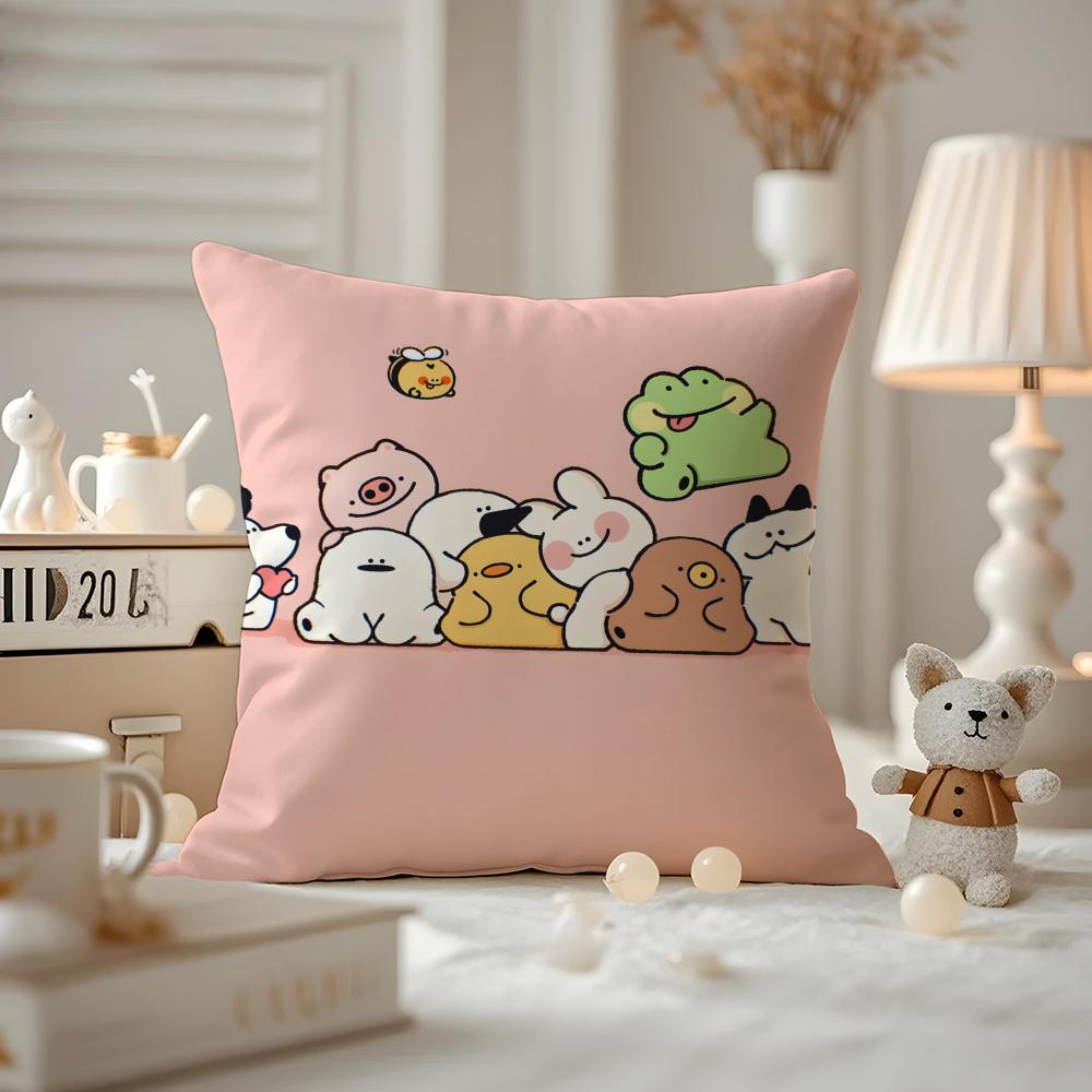 Cushion Cover Anti-dustmite Pillowcase Invisible Zipper Silky Short Plush Sofa Cushion Cover Cute Portrait