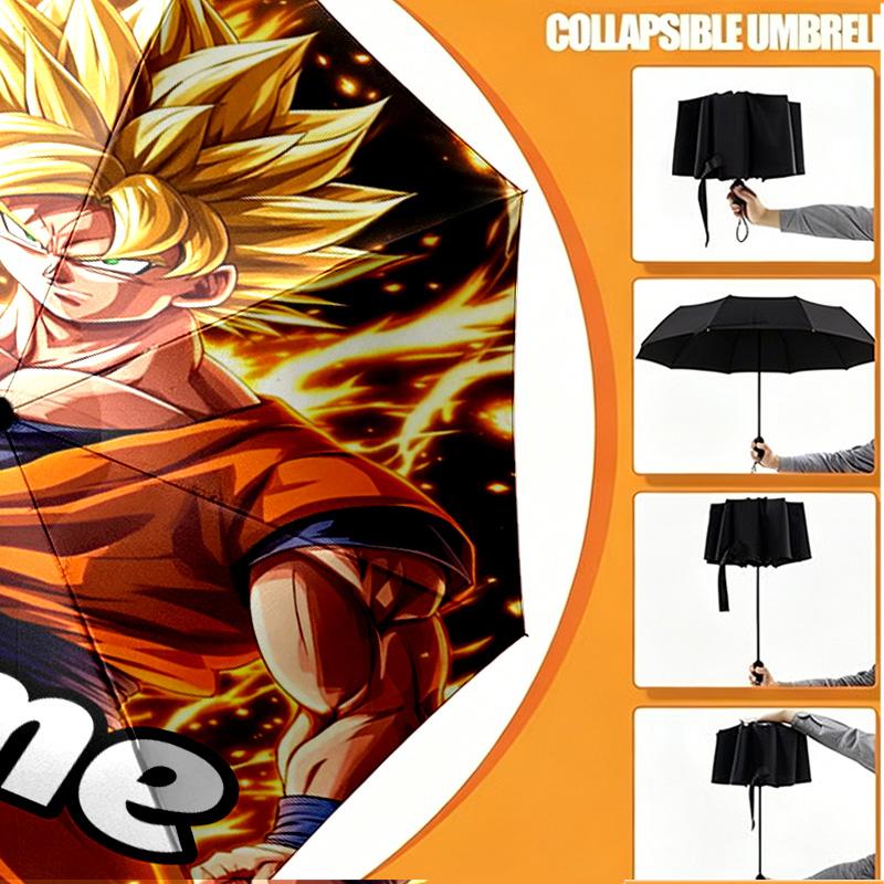 Custom Name Personalized DRAGON BALL Print Umbrella, Auto Open Close, 8‑Rib Sturdy Frame, Commute Camping Hiking Use, Birthday Gift
