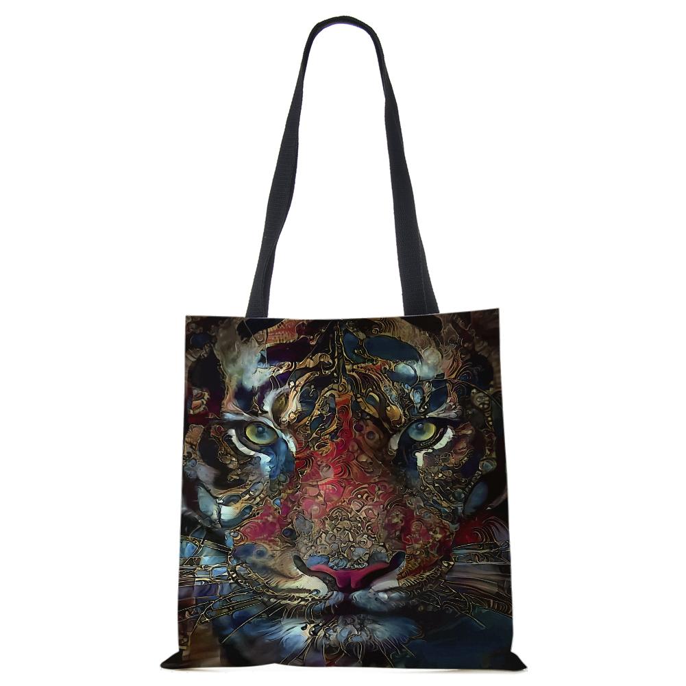 Spaudinys ant drobės nešiojamas ant peties krepšio leopardo pelėda, daugkartinio naudojimo laisvalaikio pirkėjo rankinė 2022 m. Moterų kelionių mokyklos sulankstomi paplūdimio krepšiai