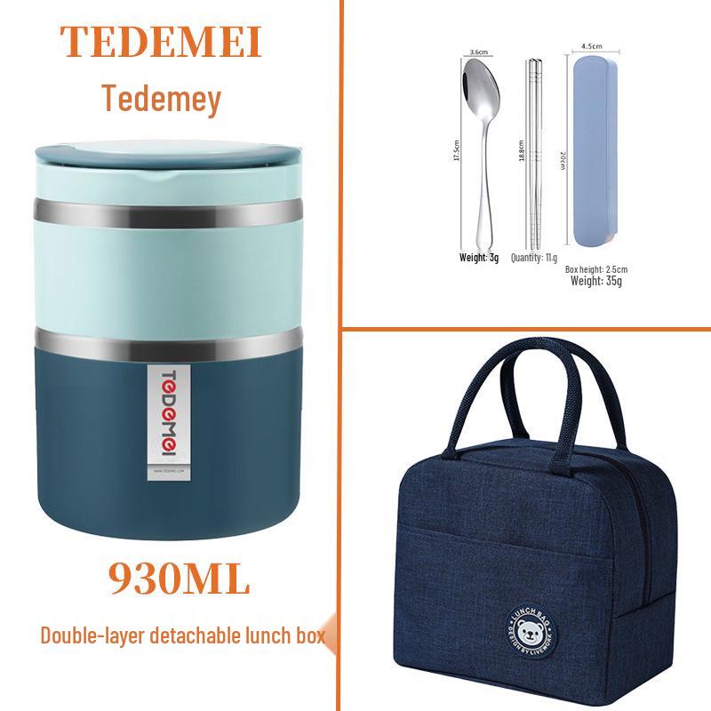 930ml Double Layer Stainless Steel Lunch Box Set - Portable Bento for Students & Office Workers