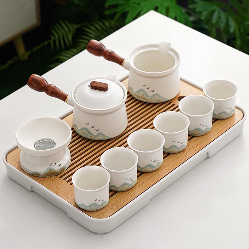 Coarse Pottery Mountain Bird 9-Piece Tea Set