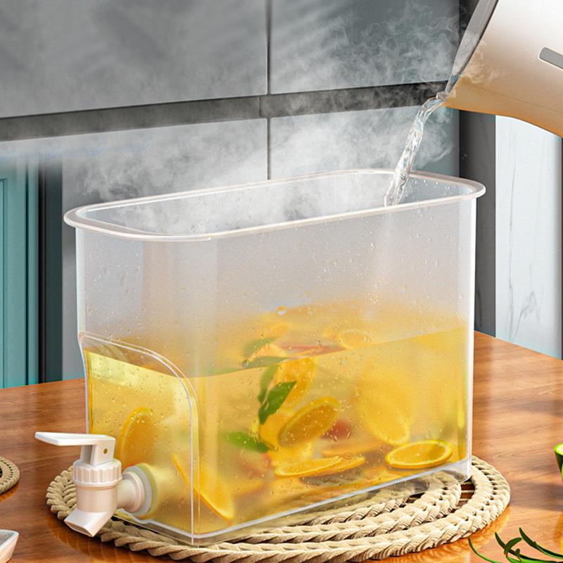 Large Capacity Water Jug With Tap For Refrigerator Cold Hot Beverage Storage Plastic Pitcher For Juice Iced Tea Kitchen Home Use Ice Box Set