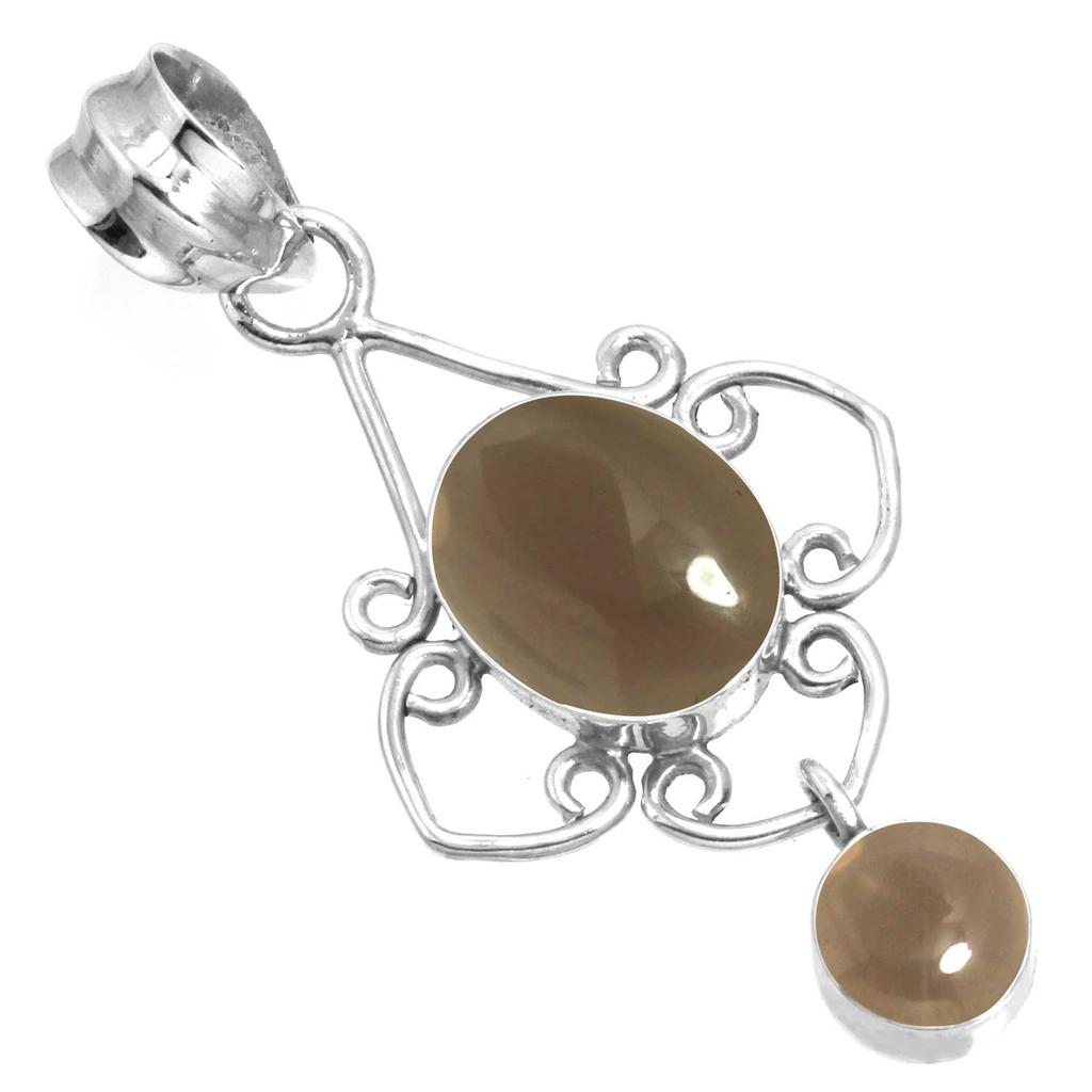 925 Sterling Silver Pendant Women Gemstone Handmade Jewelry Easter Gift Malachite Moonstone Rose Quartz Red Stone Smoky Topaz Tiger Eye Vintage