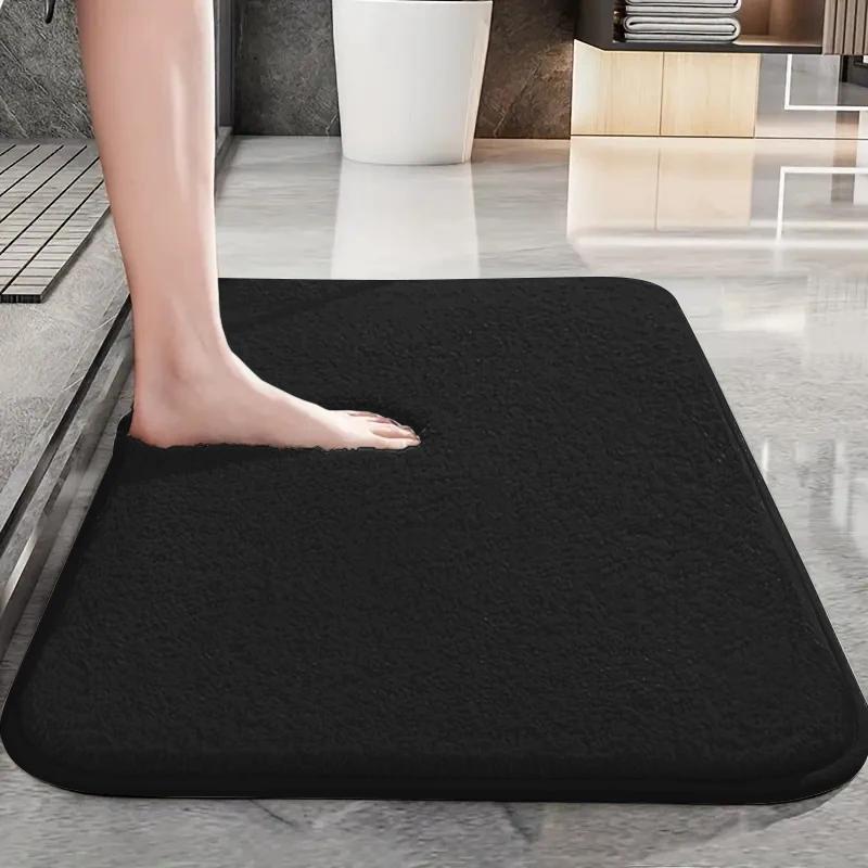 Solid Color Thickened Bathroom Non-slip Foot Mat Shower Room Door Absorbent Mat Dirt-resistant Toilet Mat Furry Mat