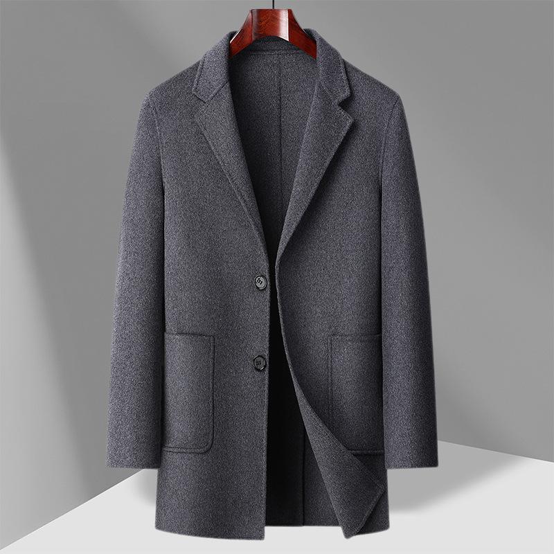 Cappotto Uomo Autunno Inverno in Lana Fatto a Mano Double-face Medio e Lungo Business Casual Cappotto di Lana Trench da Uomo