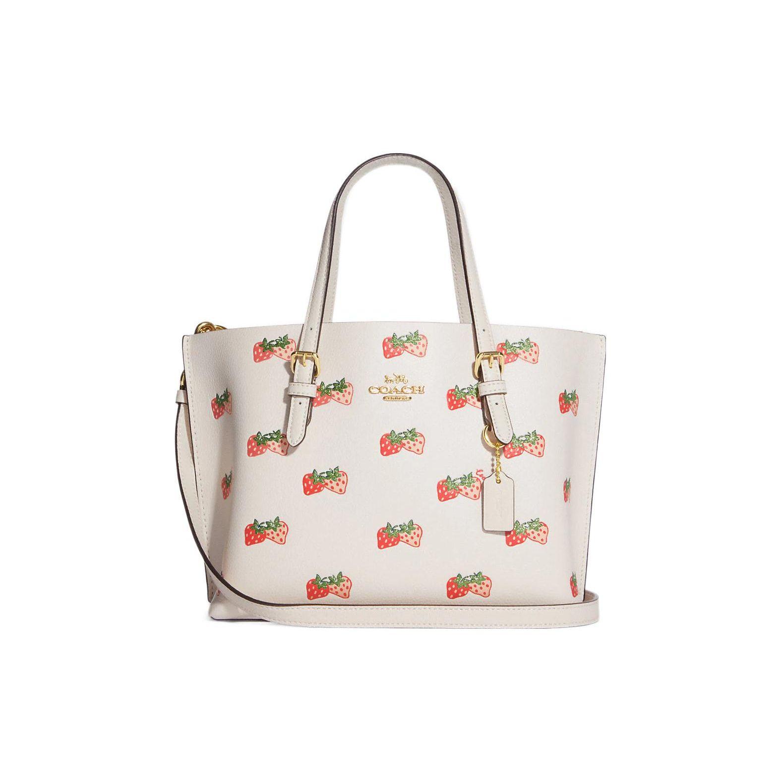 

Coach Mollie Strawberry Print Top Zip Double-Sided Leather Tote Bag Women Tote Bag White Pink CB600-IMCAH Basic Set (Bag+Dust Bag)