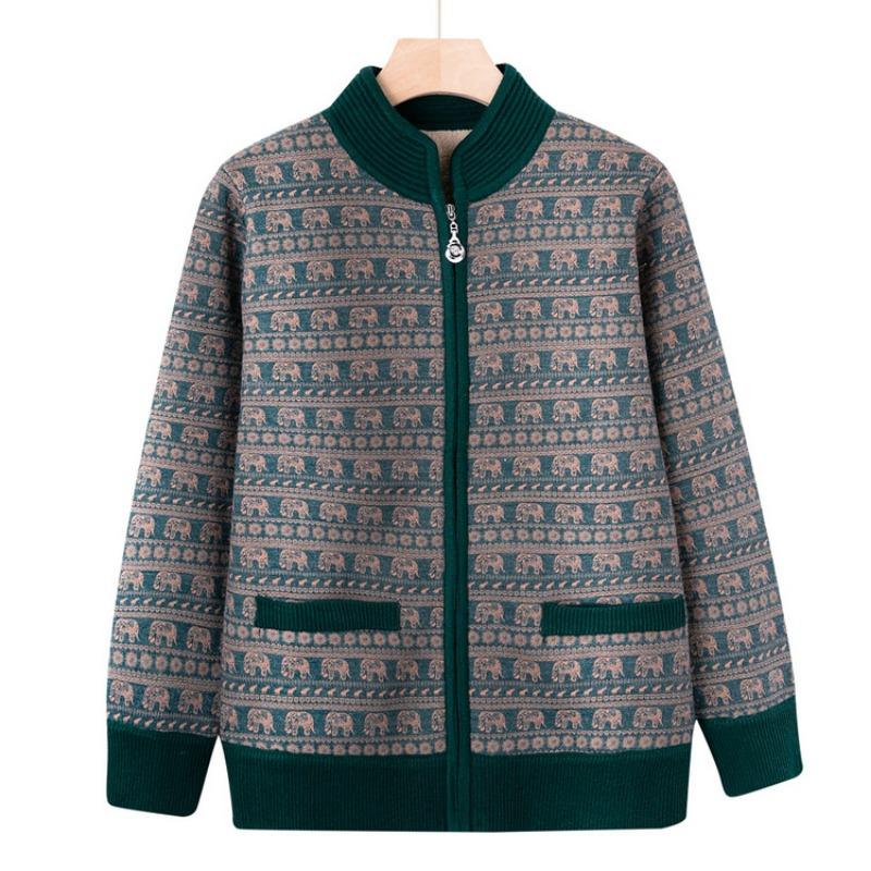 

Chinese women s zipper cardigan casual warm jacket middle-aged and elderly mothers autumn and winter clothes new velvet top 5XL (recommended 150-82.5kg) зелёный