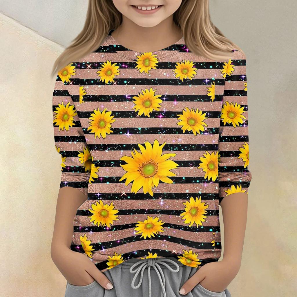 Kinder bedrucktes Rundhals Siebenviertelarm Freizeit T-Shirt