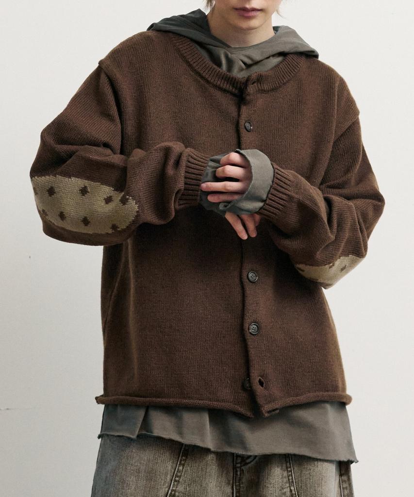 Iseuteuseobiseusyab Elbow Dot Knit Cardigan - Brown