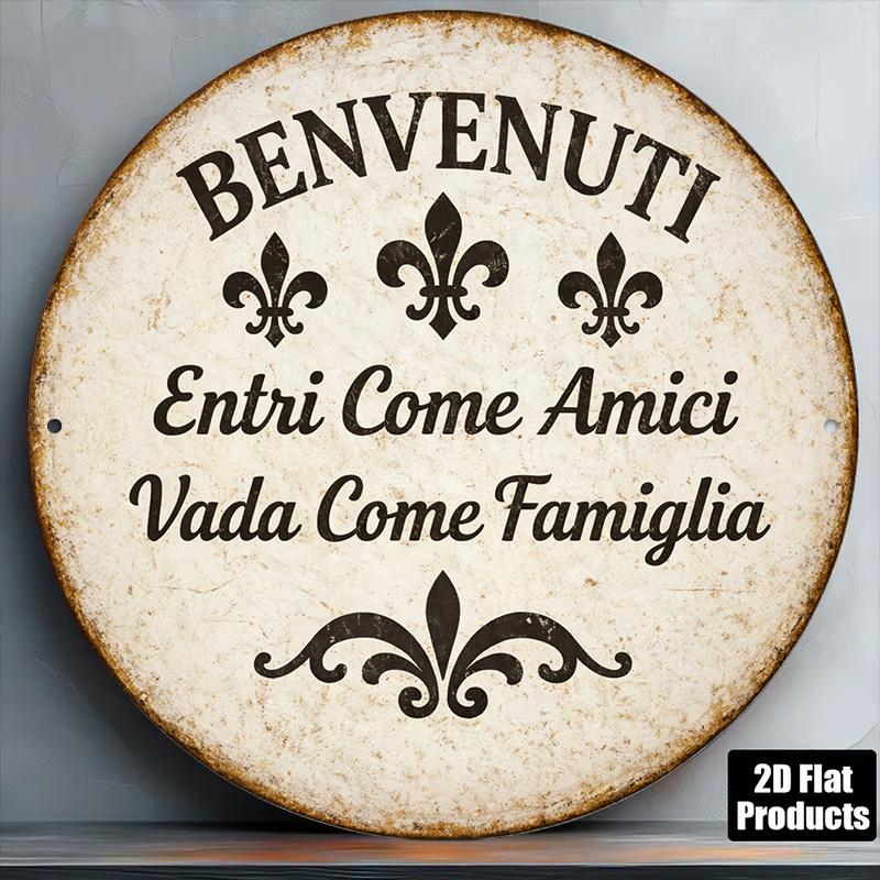 Pc InXCm D Flaches Rundes Schild Vintage Plakette mit Willkommen Gäste Als Freunde Gehen Als Familie Italienische Warme Zitate De