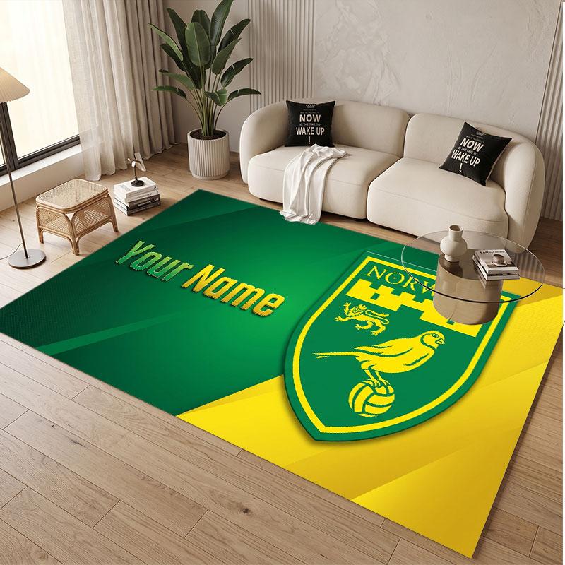 Custom Rug Norwich City Pattern Print Name Text Soft Non‑Slip Floor Carpet for Home Indoor Decoration