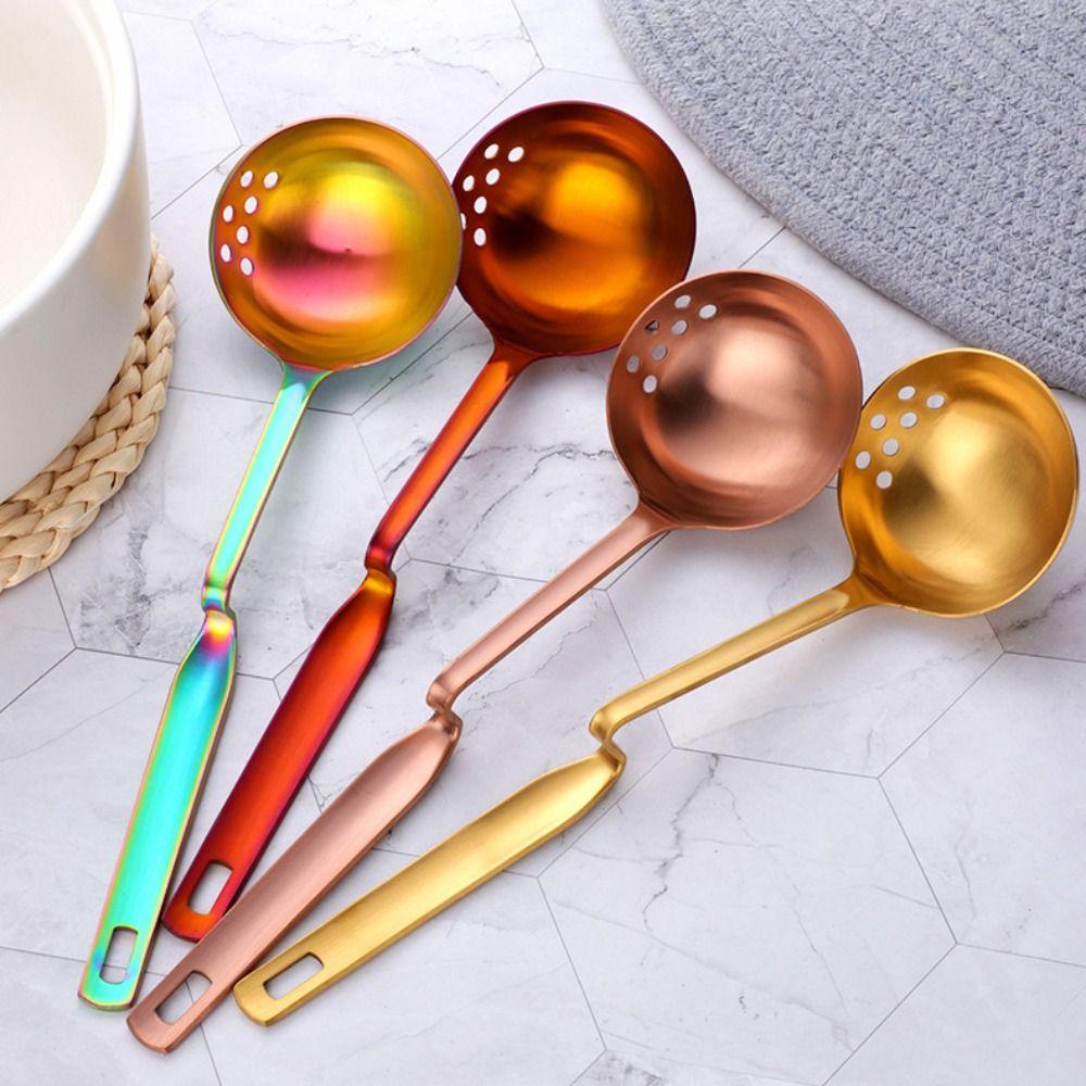 Anti Scalding Stainless Steel Soup Spoon Long Handle Oil Filter Skimmer Spoon Cooking Essential