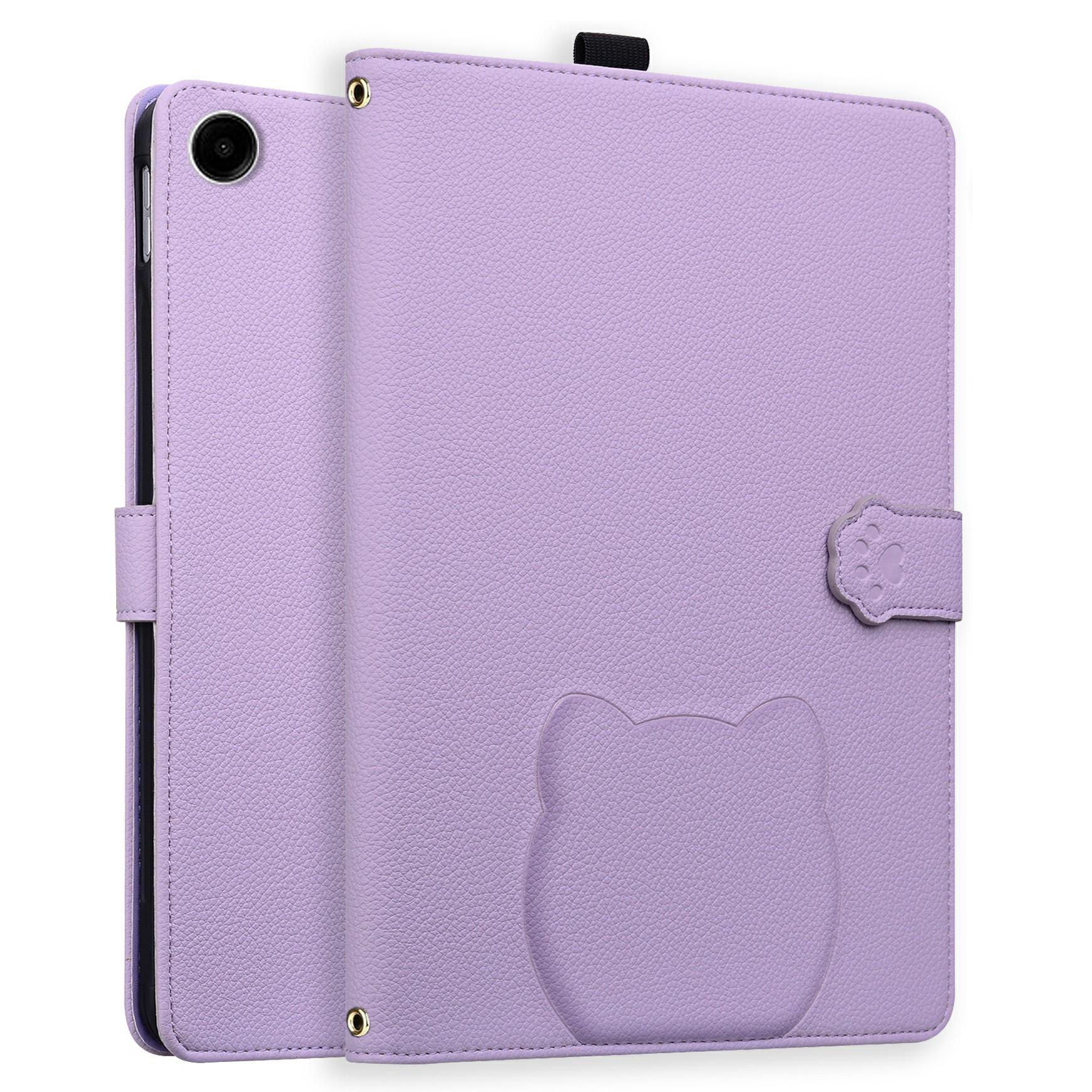 

Чехол-кошелек для Samsung Galaxy Tab A9+ Кожаный чехол-подставка с держателем для стилуса, 3D-эффект, рисунок кошки Purple