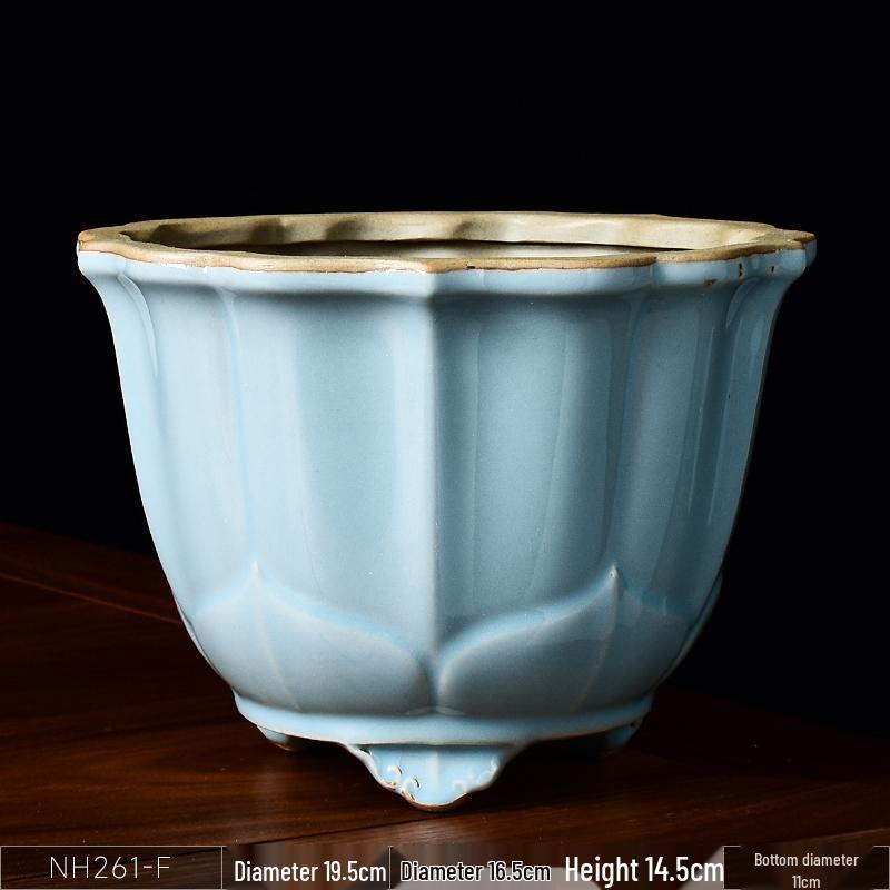 Ceramic Square Bonsai Flower Pot - Large High-Angle, Creative Chinese Style for Green Plants and Orchids