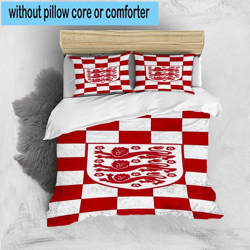 3pcs England Football Crest Printed Bedding Set Duvet Cover Closure Includes 1 Duvet Cover & 2 Pillowcases Bedding Sets Home Decor Gifts