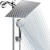 HONGDEC Wall Mounted Gray Square Top Shower Head Combo High Pressure Handheld Shower Head with Self-Clean Nozzles