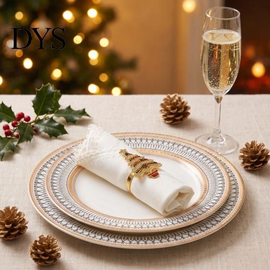 Christmas Table Decor for Dinner Tree Napkin Ring, Alloy Rhinestone Holder, Winter Rings Holiday Band Parties Decoration Festive Decorations