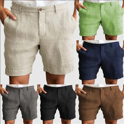 Men's Linen Summer Breathable Solid-Colour Outdoor Casual Zip-Fastening Button-Fly Shorts