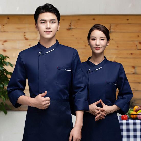 Women Men Chef Shirt Breathable Sweat Absorption Solid Color Long Sleeves Stand Collar Cooking Restaurant Plus Size Unisex Pocket Chef Uniform