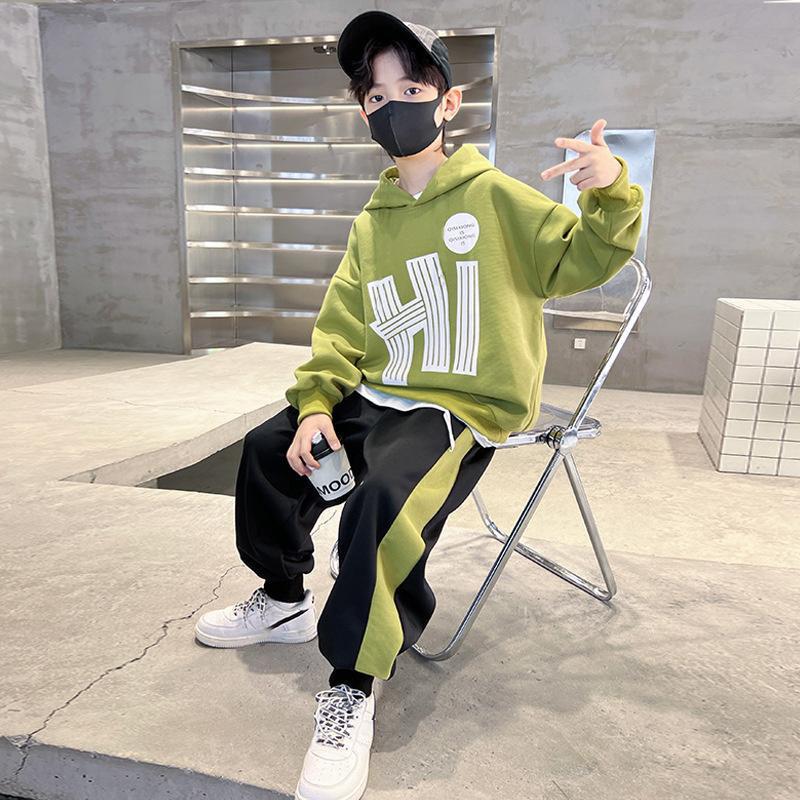 Herbst Kinder Jungen Kapuzenkleidung Set Buchstaben bedruckt Hoodies Sweatshirts Top und Hose 2 Stück Anzug Teenager Mädchen Trainingsanzüge