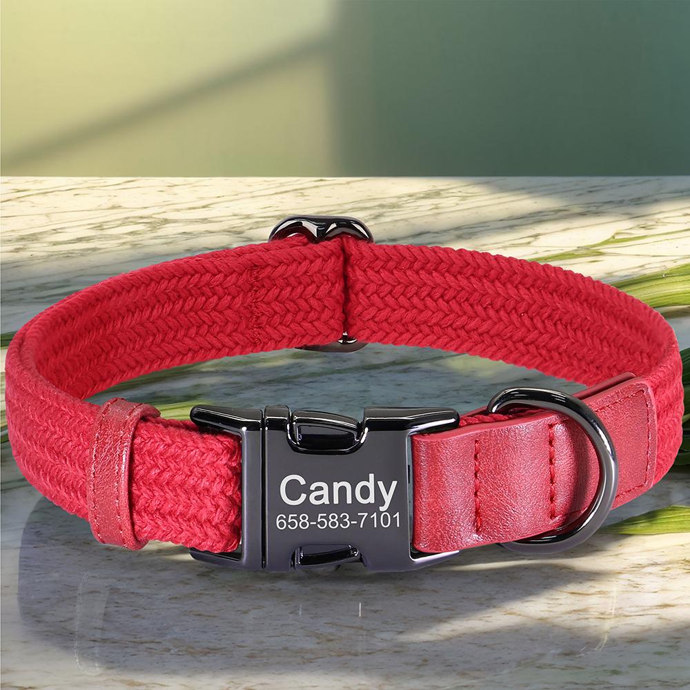 Custom Dog Collar Nylon Dog Collars Free Engraved Pet Pug Bulldog Name ID Buckle Necklace Adjustable for Small Medium Large Dogs