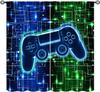 Cool Game Curtains For Boys Bedroom, Green Blue Flame Video Game Graffiti Game Controller Outer Space Stars Print Window Drapes