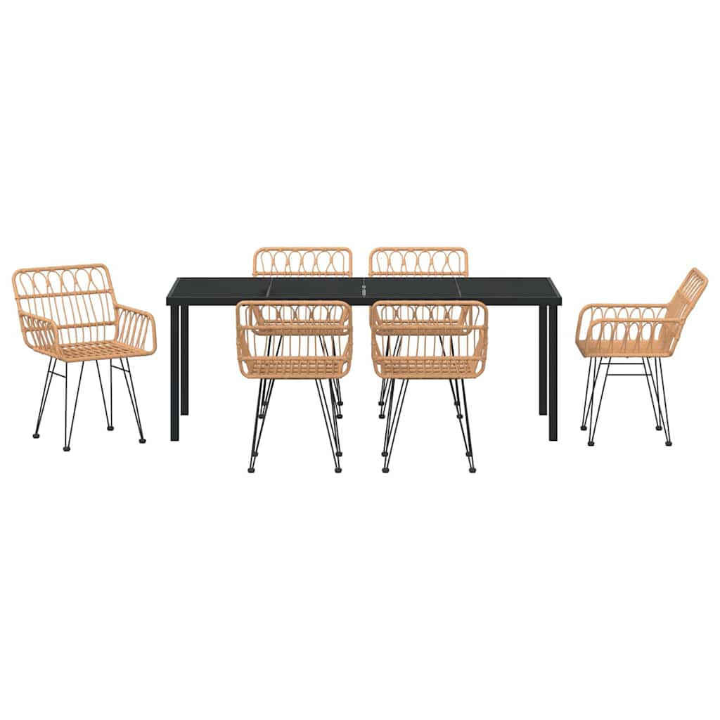 Garden Dining Set 7 pcs Brown Powder Coated Steel