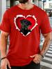 Unisex Soft Cotton Tshirt Black Lab With Red Rose Torn Heart Print Short Sleeve Tee For Pet Lover Valentines Casual Street Wear Top