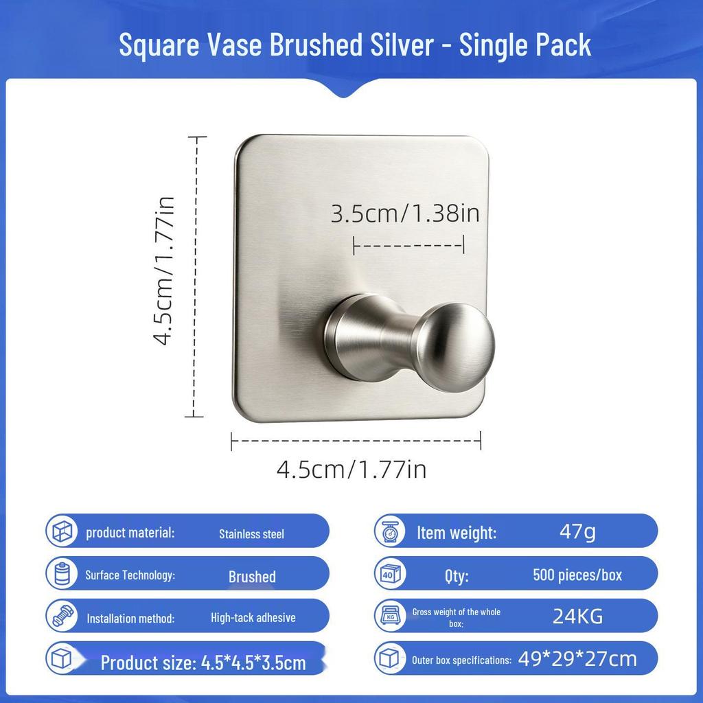 Punch-Free Strong Adhesive 304 Stainless Steel Wall Hook