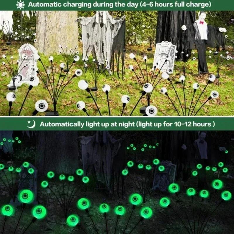 Halloween Outdoor Scary Eyeball Lights Led Green Warm White Multi Color Eyeball Blinking Firefly Lights Waterproof Solar Lights