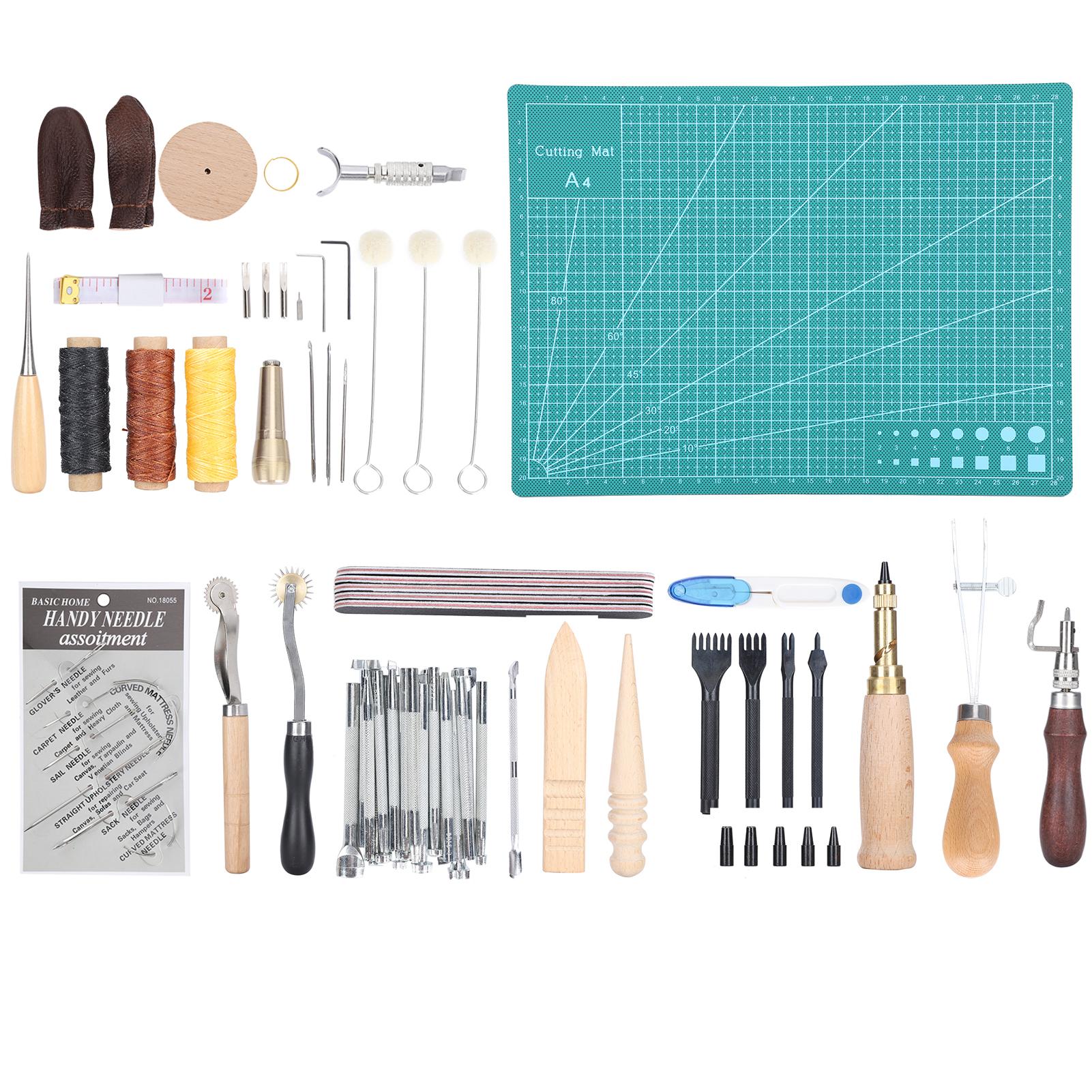 

Набор инструментов для работы с кожей из 55 предметов, ручная работа, резьба по коже, штамповка, работа