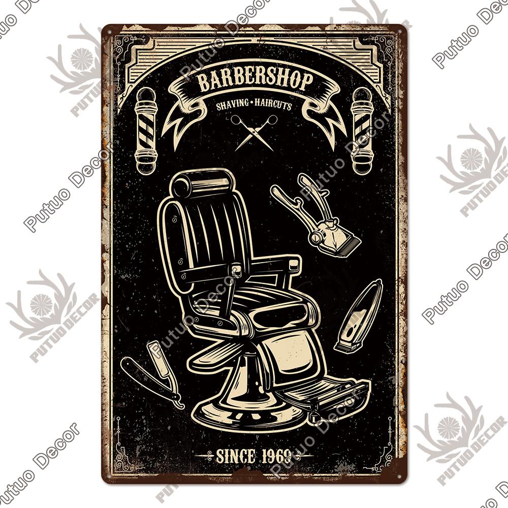 Decor Barber Tin Sign Plaque Metal Plate Vintage Retro Barber Shop Wall Art Posters Iron Painting for Room House Stickers