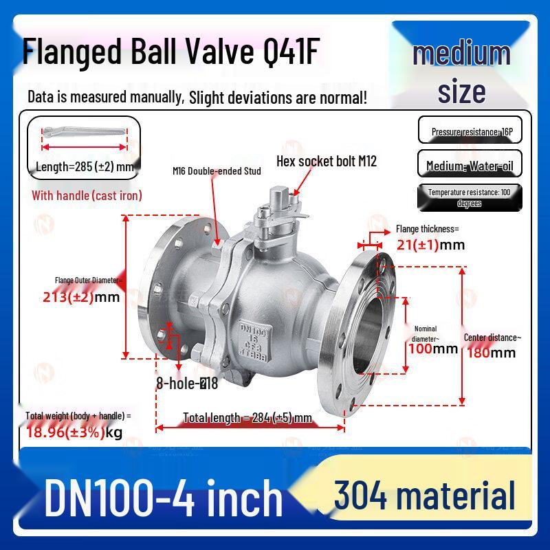 

YunDuo 304 DN100 Stainless Steel Manual Flange Ball Valve