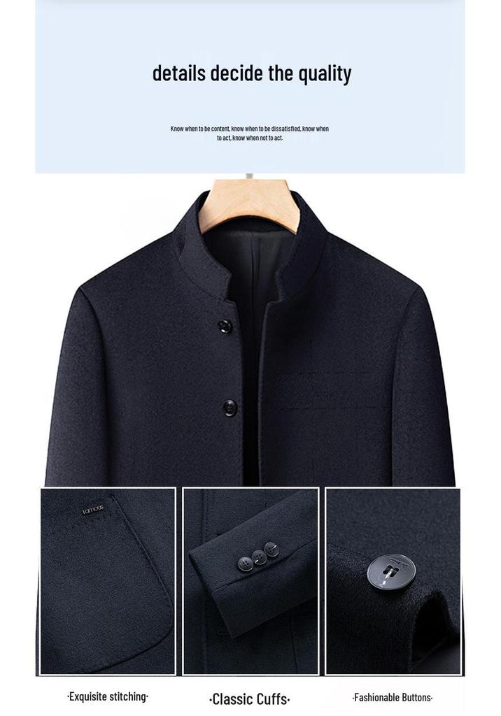 Men's Autumn Winter Wool Coat - Middle-aged Stand Collar Business Casual Jacket