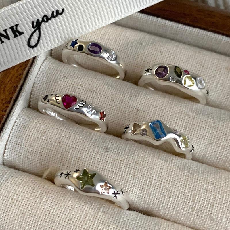 Adjustable Open Unique Ring With Multicolored Zircon Stones Perfect For Stylish Women Accessories
