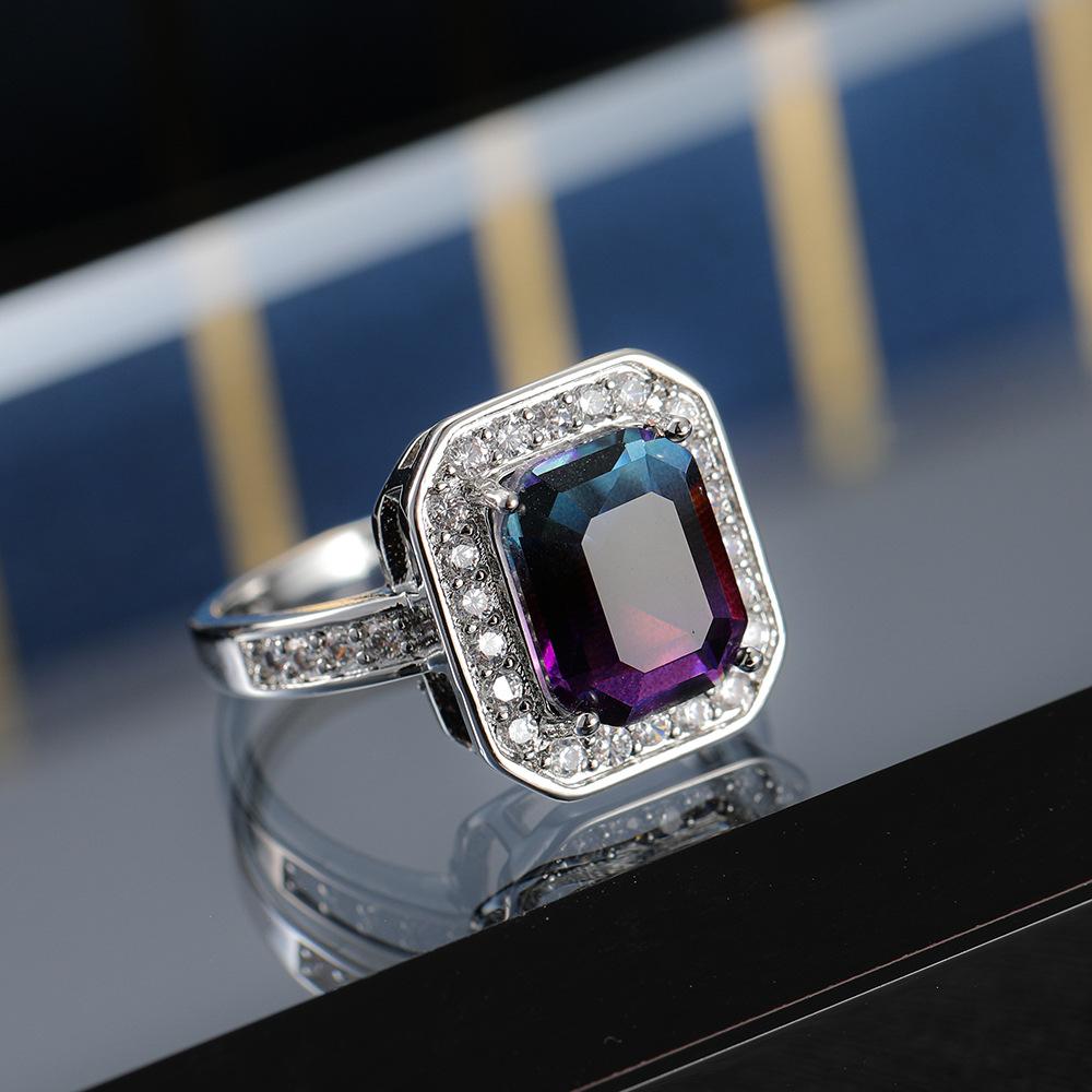 Classic Silver Color Finger Rings For Women Elegant Tourmaline Zircon Engagement Wedding Statement Gold Filled