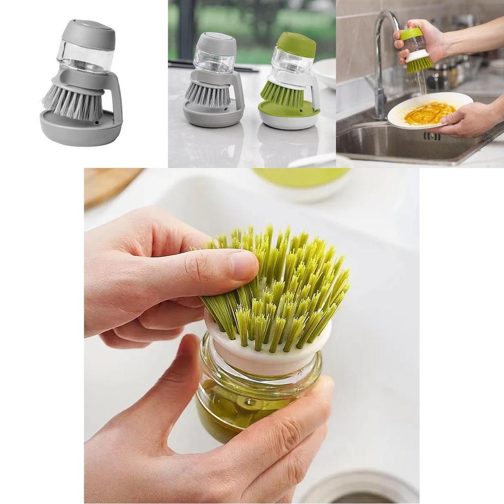 Household Dish And Pot Brush With Builtin Liquid Injector For Lazy Clean