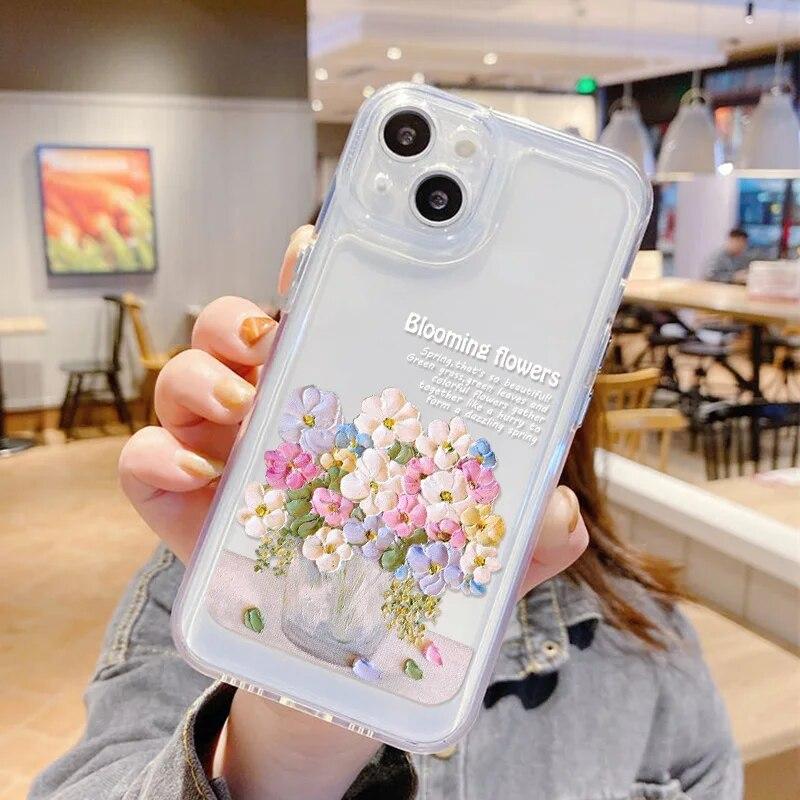 Soft Cute Flower Pouzdro na telefon pro iPhone 11 Pouzdro pro iPhone 13 15 12 14 Pro Max XS X XR 7 8 SE Shockproof Clear Aesthetic Cover