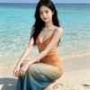 Vacation Gradient Super Attractive Sexy Girl Fashion Camisole Dress for Women, 2026 Summer New Color Hollow Long Dress