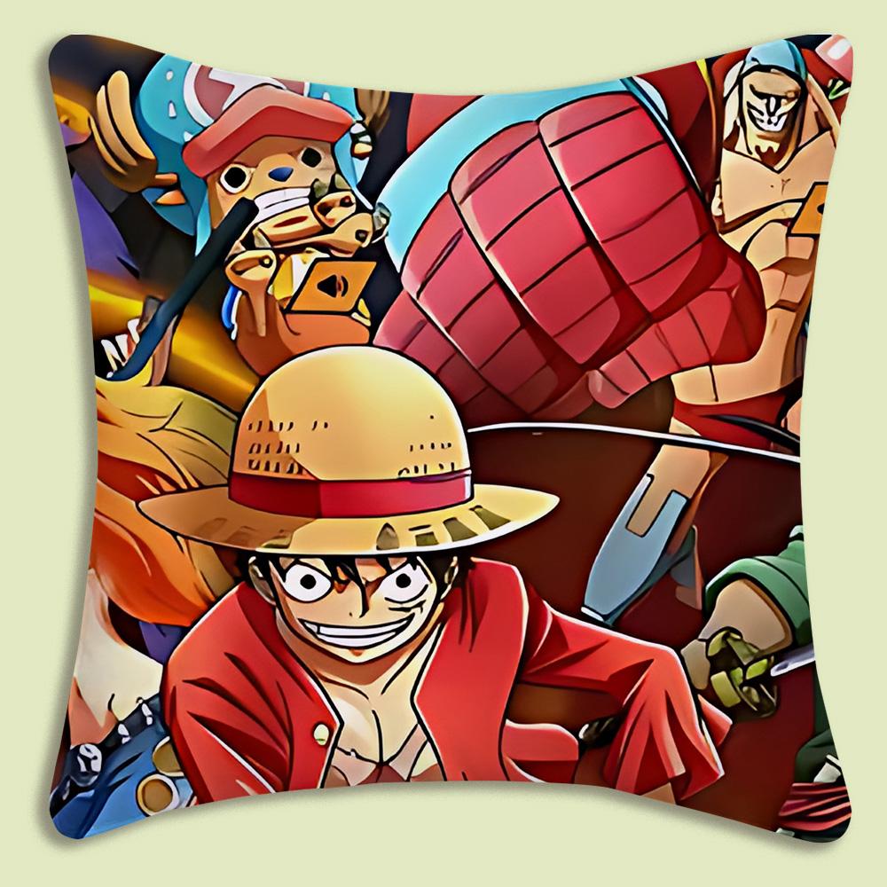 Anime One Pieces L-Luffy Pillow Covers Cartoon Sofa Decorative Home Double-Sided Printing Short Plush Cute Cushion Cover