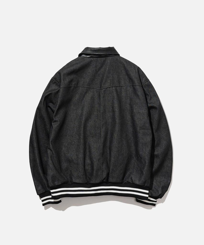 Vastic Leather Collar Denim Varsity Jacket_Black