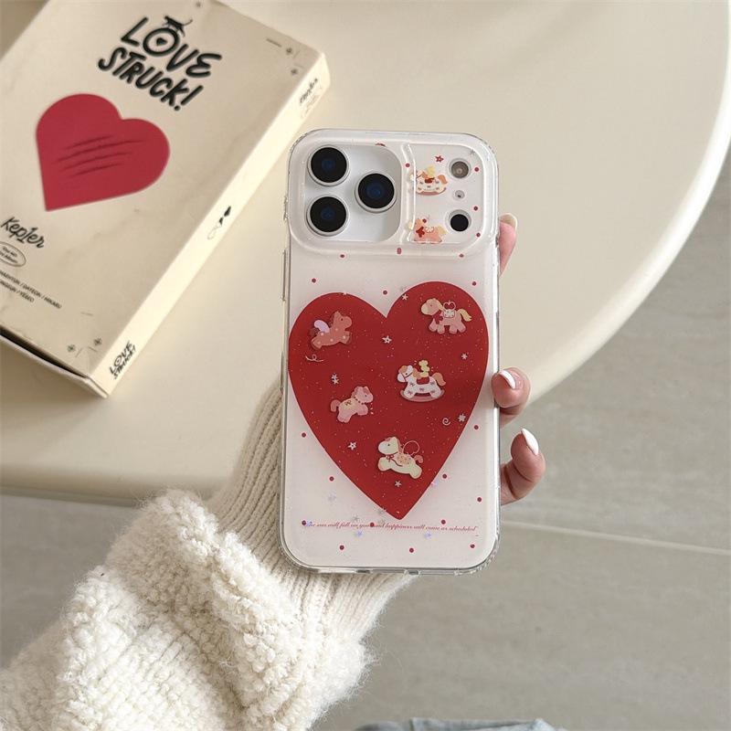 New Year Red Polka Dot Heart Cartoon Horse iPhone 14/15/16 Pro Max/17 Case for Women iPhone 15 Pro Max